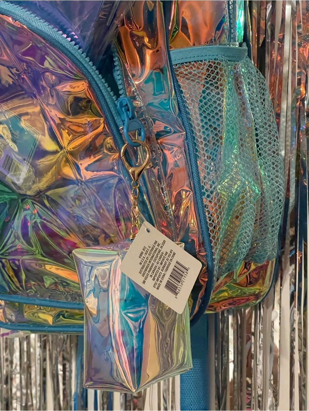 Iridescent Holographic Backpack - Blue Trim W/ Accessories